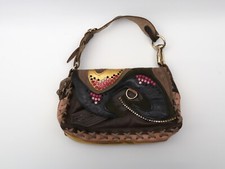 Bracher Emden Shoulder Bag Y2K Leather Suede Diamante Crystal Brown Green Gold