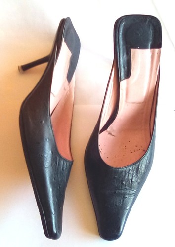 Black leather ostrich skin - black,