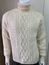 Irish Aran Cable Hand Knit Wool Roll Neck Turtleneck Polo Neck Jumper