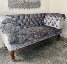 Small Velvet Chesterfield Sofa Teal Blue Brass Casters