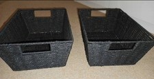 Woven Storage Baskets - Black (x2)
