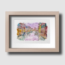 Venice River Canal Italy Landscape Watercolour Wall Art Print Picture Unframed
