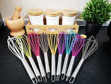 Egg Whisk Stainless Steel Handle Silicone Coated Wire Utensil Kitchen Baking UK