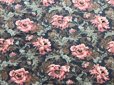  Crowson Fabric ‘Wild Poppy’ Deep Blue&Dusky Pink Cotton Floral  FQ 56x51