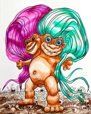 TWO-HEADED Uneeda Troll Original Outsider Comic Fan Art wishnik liddle kiddle 