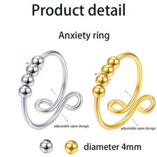 1/2PCS Anxiety Worry Ball Ring Meditation Spinner Ring Adjustable Opening