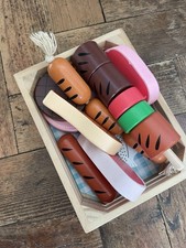 Kids Wooden Toy Pretend Meat And Fish Kitchen Food With Storage Box