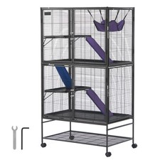 Uimoso 64.6"Metal Small Animal Cage 4-Tier Rolling Ferret Cage with Tray 3 Ramps