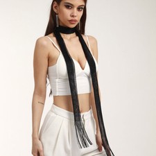 Women's Glitter Sparkle Metal Sequins Neck Tie Scarf Long Wedding Evening Party