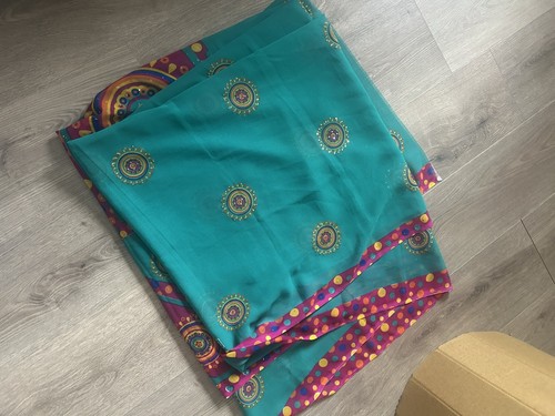 New teal embroidered fabric - new,