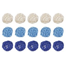 Set of 15Pcs Wicker Rattan Balls 2 Inch Light Blue,Deep Blue,White