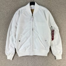 Alpha Industries Mens Jacket Large White MA-1 Bomber Flight Nylon NWOT