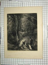 Original Old Antique Print
