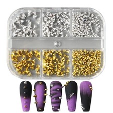 6 Grids Metal Rivet Nail Charms Cone Mixed Sized Nail Art Studs Spike Nail Decor