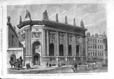 Original Old Antique Print 1866 National Provincial Bank England Threadneedle