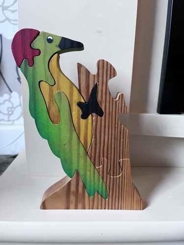 Wooden green woodpecker puzzle - wooden,