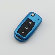 ABS PLASTIC PROTECTIVE CASE FOR VOLKSWAGEN SKODA 3 BUTTON KEY FLIP FOB MRK 6 blu