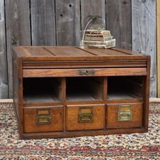 Antique Sytam Oak Tambour Fronted Index Card Filing Cabinet Pigeon Holes