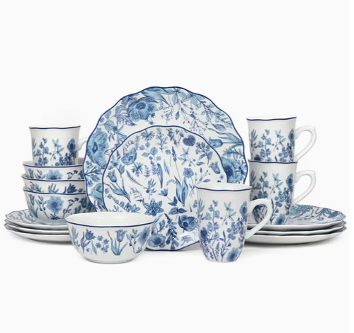 16pc blue floral porcelain - floral,