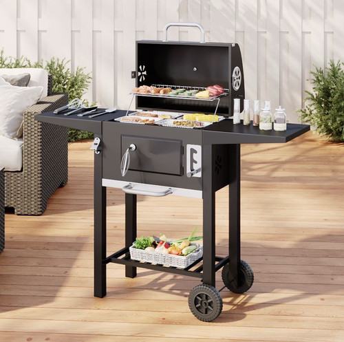Black steel charcoal barrel - charcoal,
