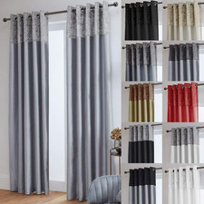 Crushed Velvet Band Faux Silk Eyelet Curtains (Silver, 46" Wide X 90" Drop)