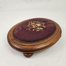 Antique Walnut Needlepoint Footstool Foot Rest Ottoman French Victorian Vintage