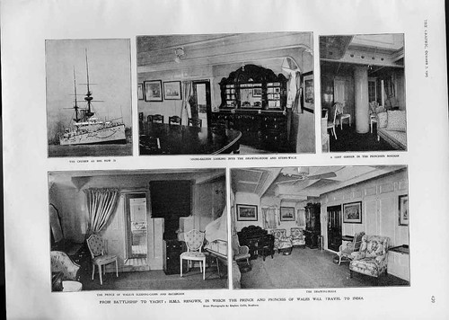 Original old antique print hms - old,