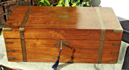 Brass banded walnut writing - brass,