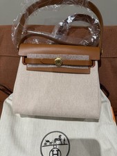 Hermes EcruNatural Toile Canvas and Vache Hunter Leather Herbag Zip 20 Bag