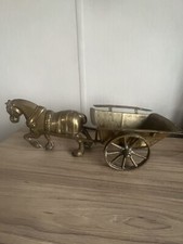 Large Vintage Heavy Brass Horse & Cart 43 X 17cm
