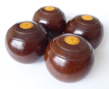 Fine Set of 4 Lignum Vitae Lawn Bowls Size 5” No. 3 Bias, E.J. Riley