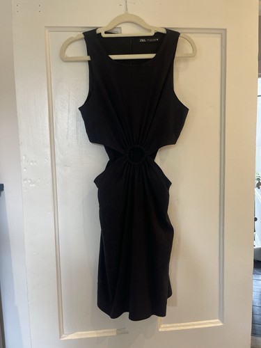 Zara black linen cut out - black, mini