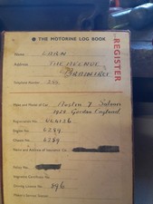 MOTORINE LOG BOOK FOR A 1928 GORDON ENGLAND SALOON. SUPER ORIGINAL HISTORY