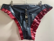 New Black & Red Trimmed Latex Rubber Lockable Fetish Panties size 20-24