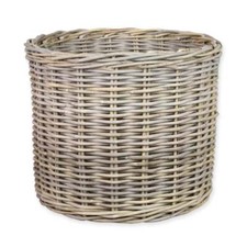 Round Rattan Wicker Log Basket Grey and Buff Storage Organisation Plant Display