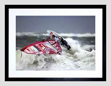 SPORT WIND SURF SAIL BOARD WAVE SEA BLACK FRAMED ART PRINT PICTURE B12X4837