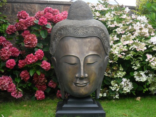 Large buddha mask stone - stone, garden
