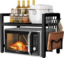 2 Tier Expandable Microwave Oven Rack FOR AUCTION Microwave Stand with 6 Hooks 