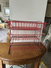 Vintage Red Wire Filing Trays with Rack 