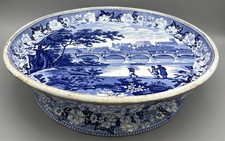 1830s Elkin Knight & Bridgwood Lancaster blue and white transferware comport
