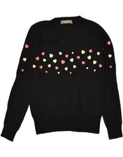 OASIS Womens Crew Neck Jumper Sweater UK 10 Small Black Viscose Heart AV03
