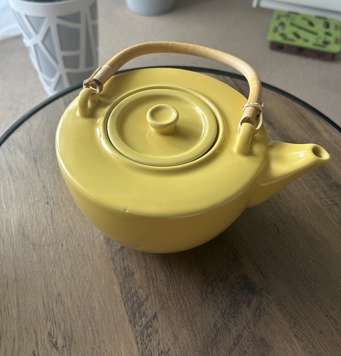 Mustard teapot with bamboo - teapot,