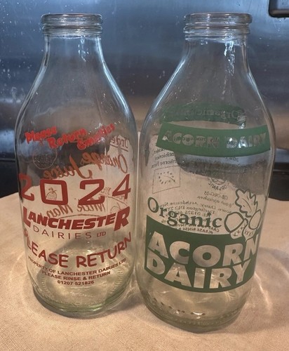 Pair glass milk bottles - pair, of