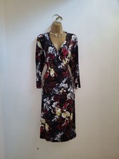 Artigiano Dress UK 16 New Black Floral Stretch Jersey Rouched Faux Wrap BNWOT