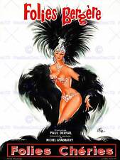 Advert Theatre Cabaret Folies Bergere Showgirl Feather France Posterbb7981B