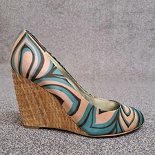 Nine West Wedges Champagne Gold Green 38 UK 5 Silk Satin 4" Wedge Heel