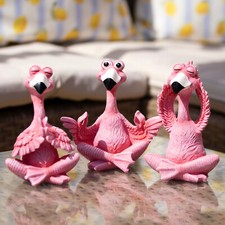 Set Of 3 Yoga Flamingo Garden