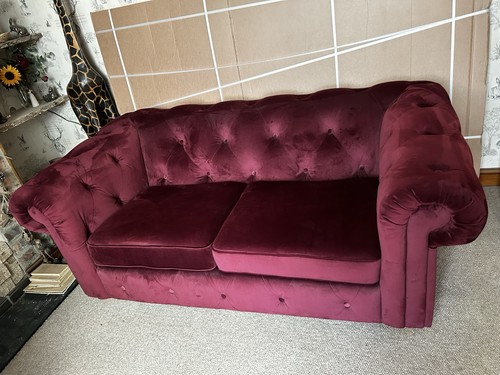 Red velvet seater - velvet, sofa