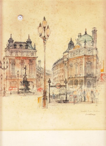 Pair london signed watercolour - london,