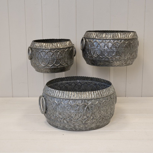 Metal patterned bowl planters - patterned,